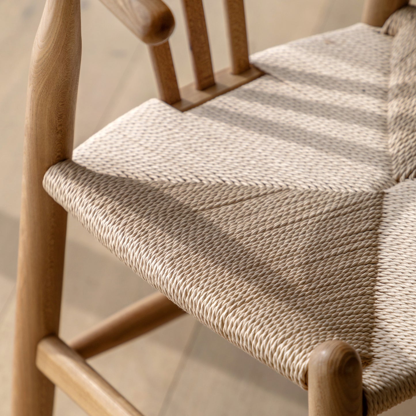 Gallery Direct Pair of Whitney Chairs in Natural Elm wood with a rope woven seat
