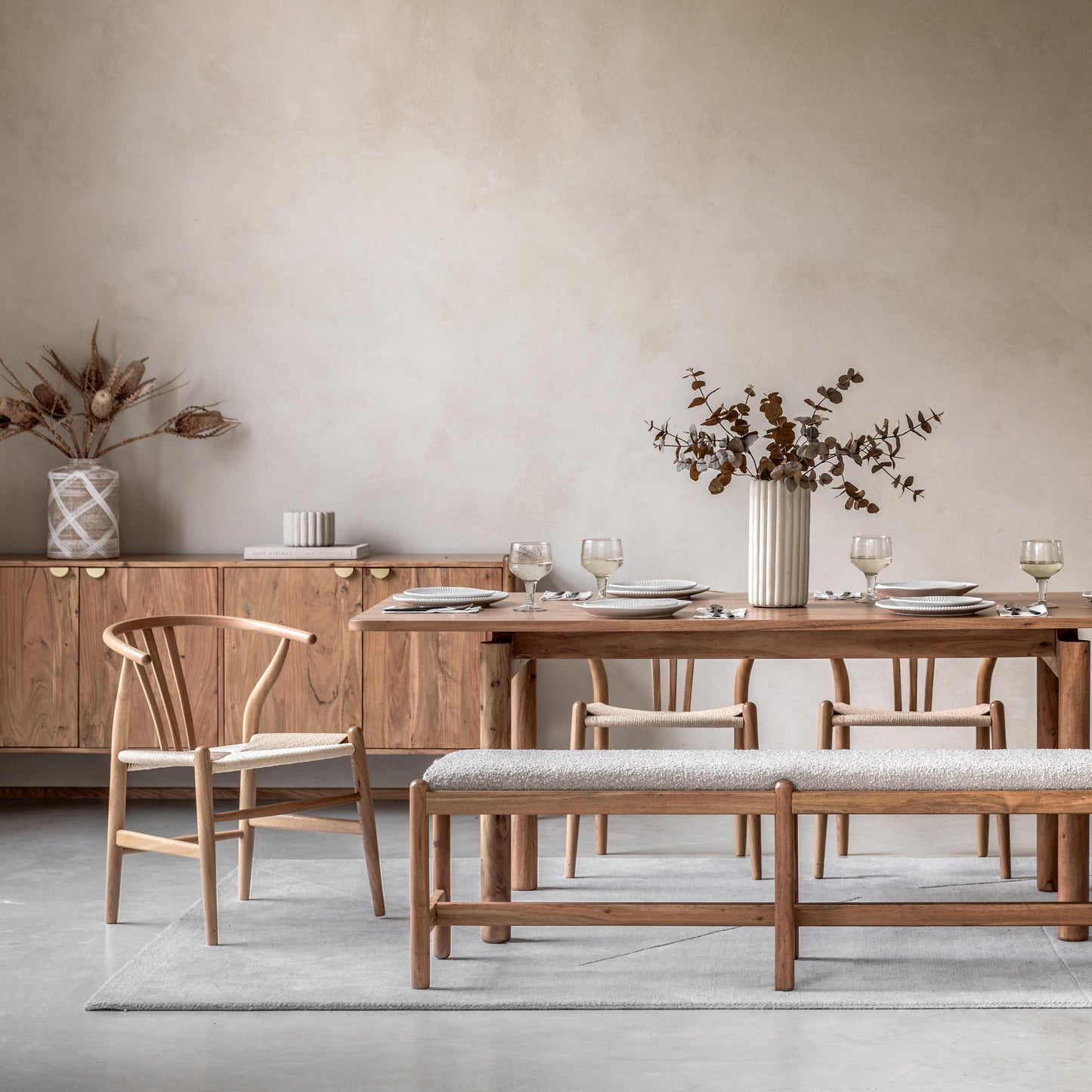 Gallery Direct Pair of Whitney Chairs crafted from Natural Elm wood with a wishbone backrest and a rope woven seat