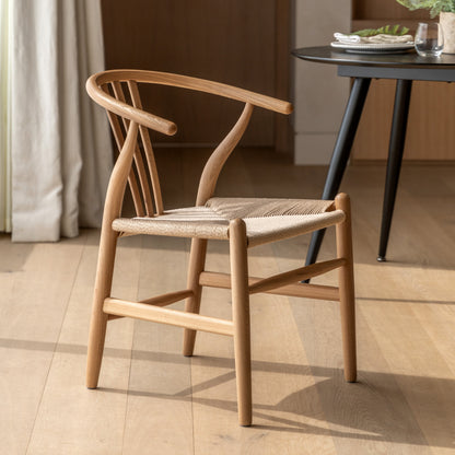Gallery Direct Pair of Whitney Chairs in Natural Elm wood with wishbone back and a rope woven seat 