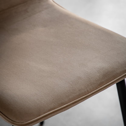 Gallery Direct Pair of Widdicombe Dining Chairs upholstered in a soft Taupe coloured velvet style fabric with refined line stitching