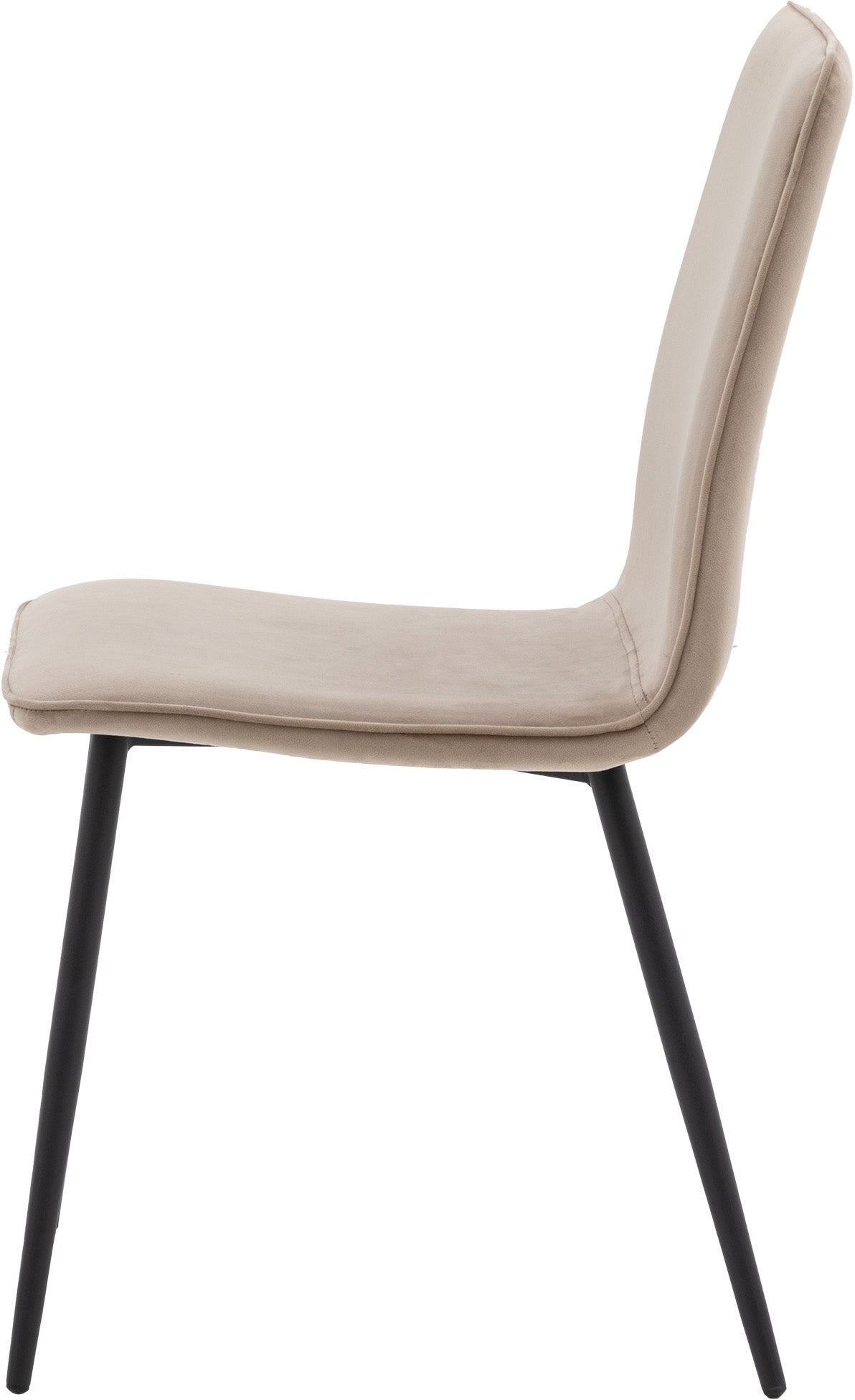 Gallery Direct Pair of Widdicombe Dining Chairs are fully upholstered in Taupe coloured fabric with black metal legs 