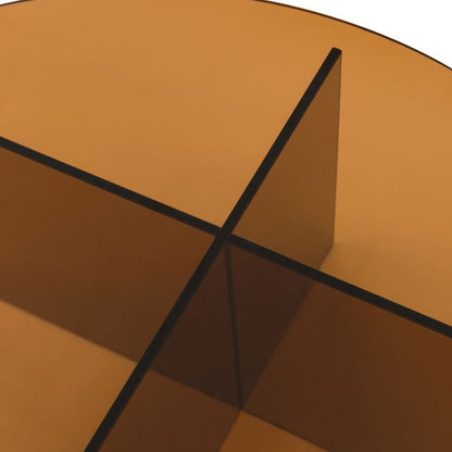 Gallery Direct Parioli Glass Coffee Table in Bronze with a round table top and cross legged base