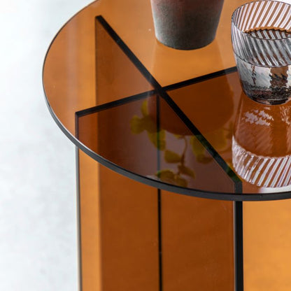 Gallery Direct Parioli Round Glass Side Table in Bronze toned toughened glass with cross legged base