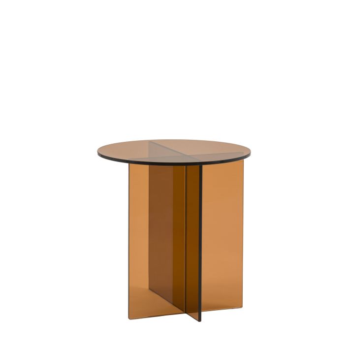 Gallery Direct Parioli Round Glass Side Table in a Bronze coloured toughened glass with cross legged base
