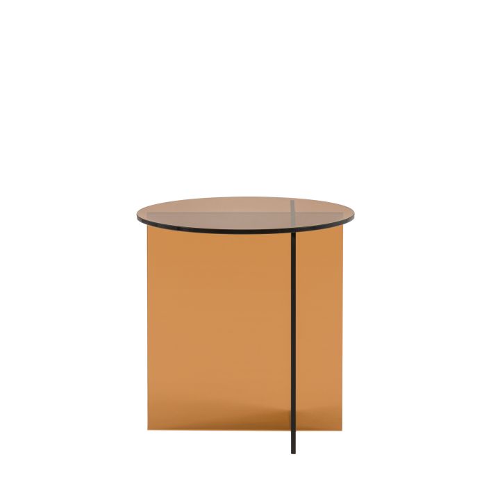 Gallery Direct Parioli Glass Side Table in Bronze toned toughened glass with a round table top and cross legged base