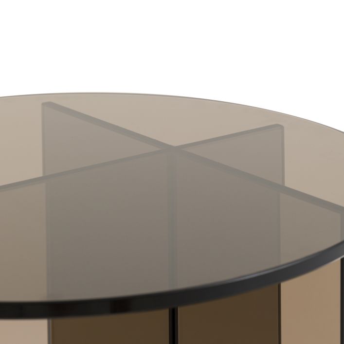 Gallery Direct Parioli Glass Side Table in Charcoal toned toughened glass with round table top and crossed matching legs