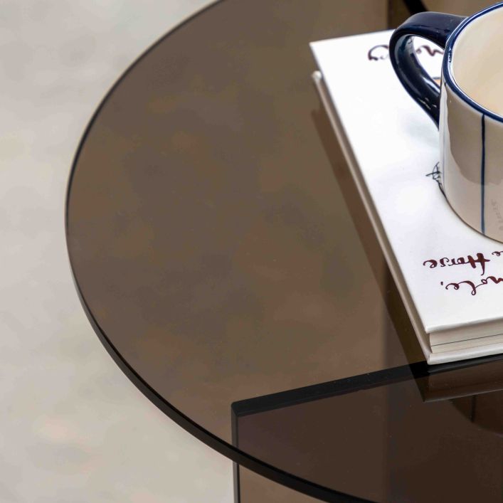 The Gallery Direct Parioli Round Glass Side Table made from toughened glass in a sheer Charcoal brown colour