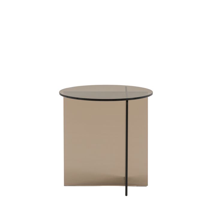 Gallery Direct Parioli Round Side Table in a Charcoal toned toughened glass top with matching cross legged base