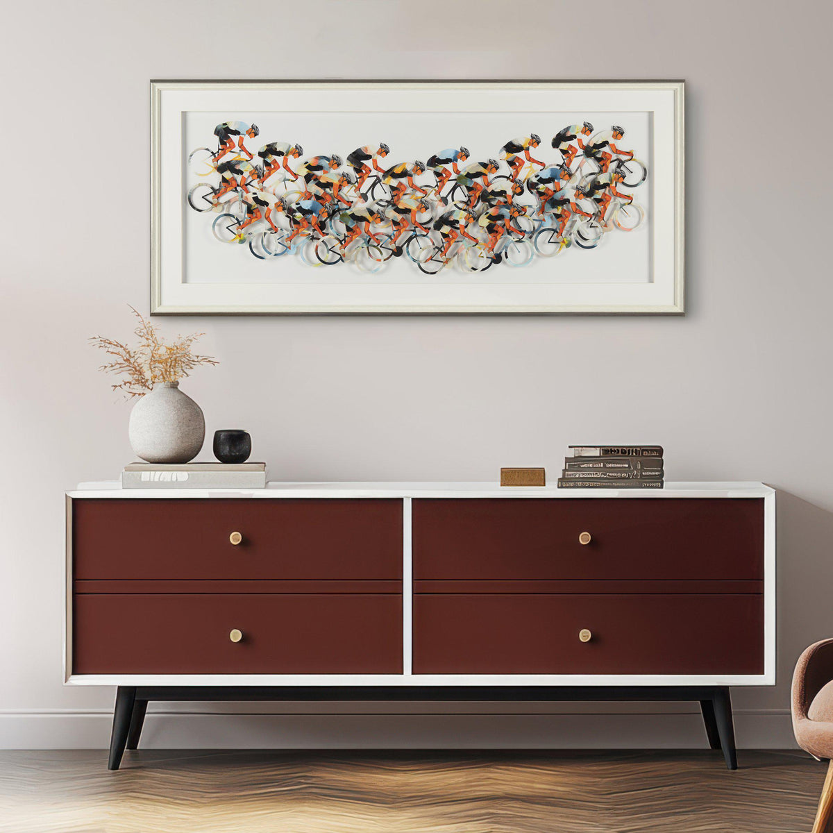 Gallery Direct Peloton Framed Art displayed in a styled interior