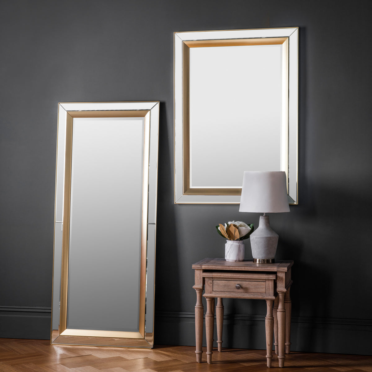 Gallery Direct Phantom Leaner Mirror displayed in a styled interior