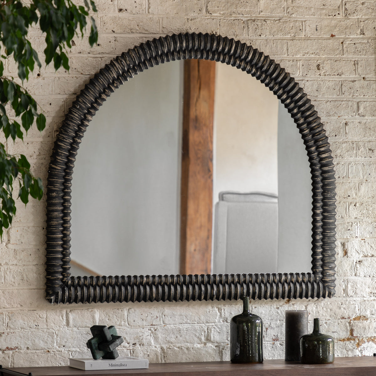 Gallery Direct Pimlico Arch Overmantle Black Wash displayed in a styled interior