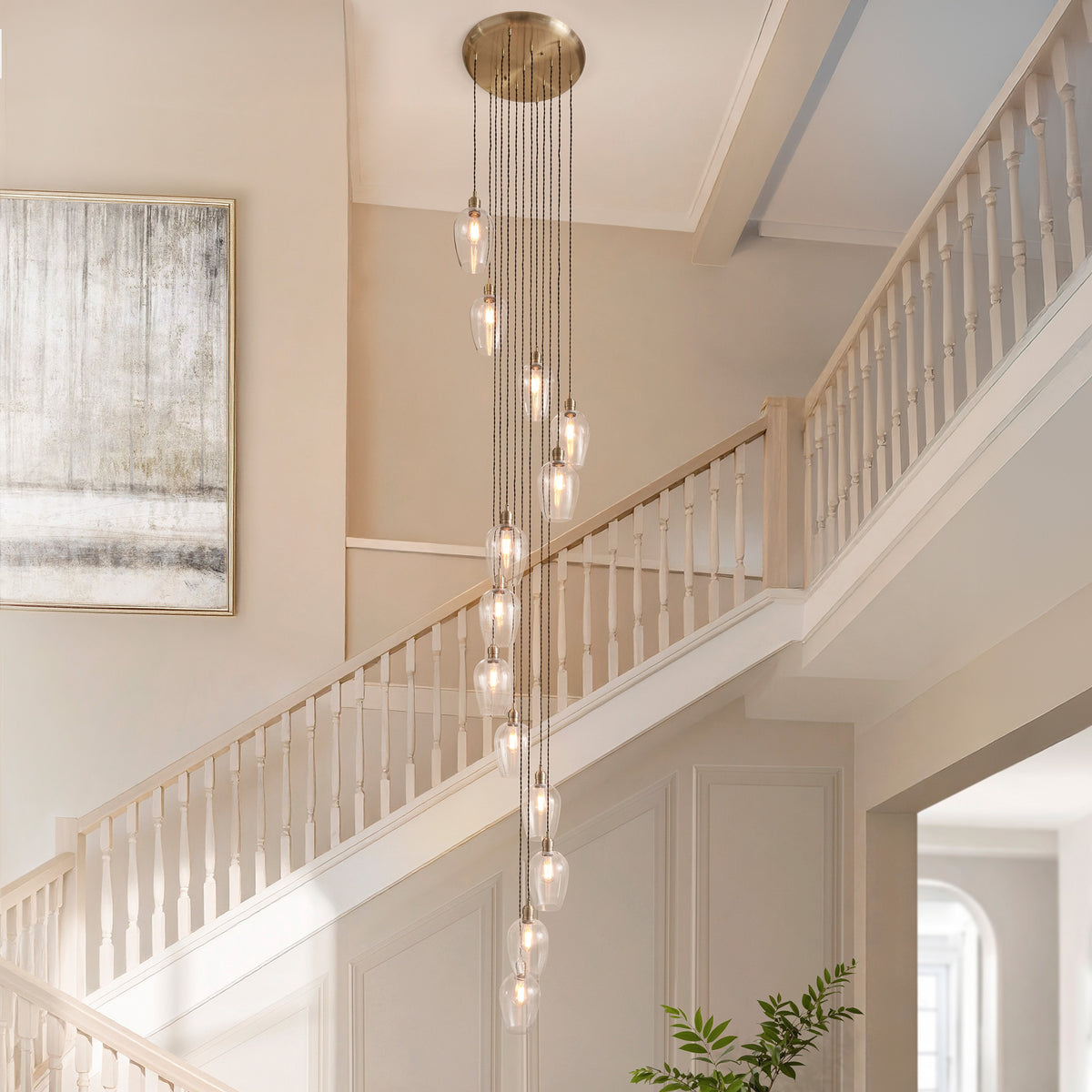 Gallery Direct Polaris 13 Pendant Light Antique Brass, styled in a room setting