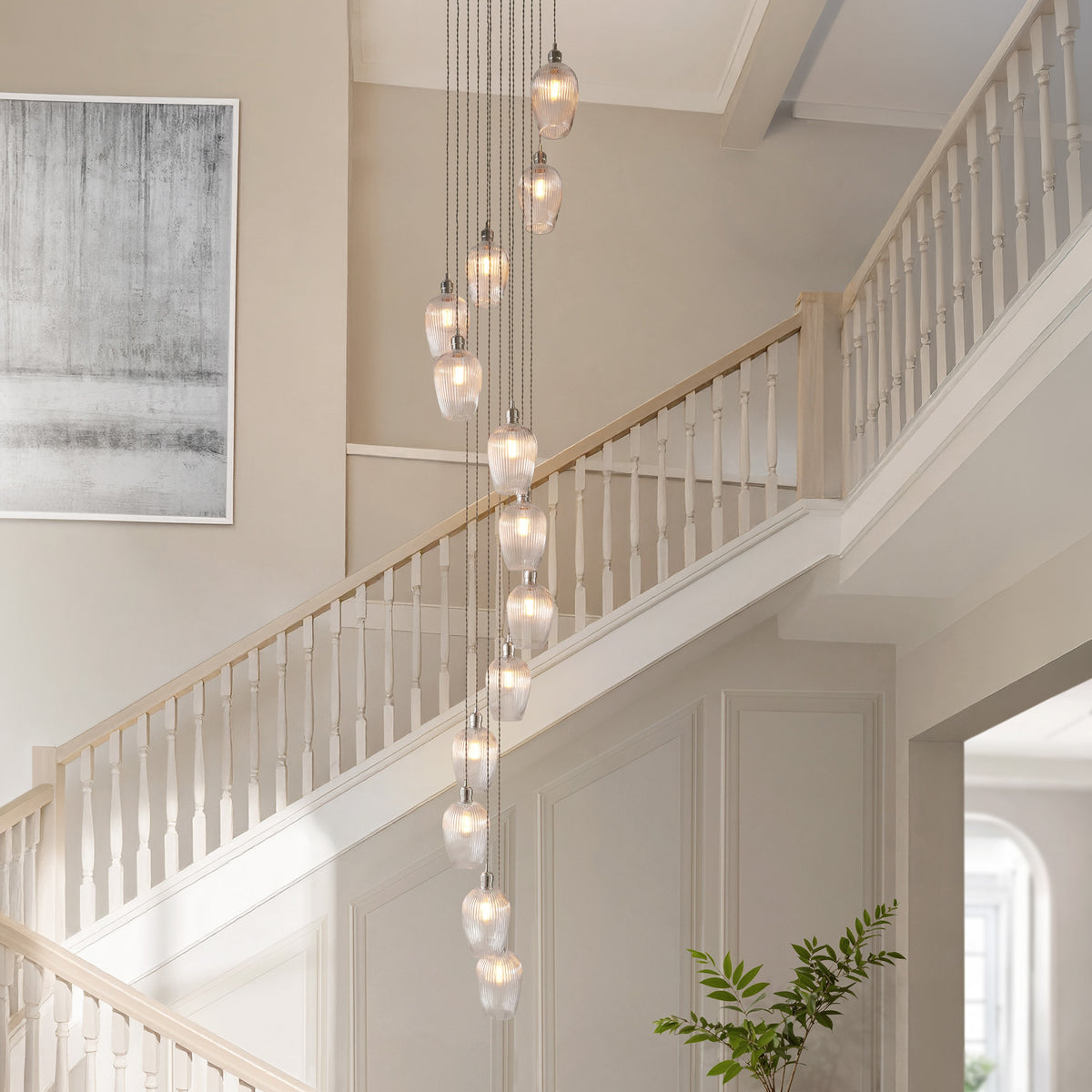Gallery Direct Polaris 13 Ribbed Pendant Light Bright Nickel, styled in a room setting