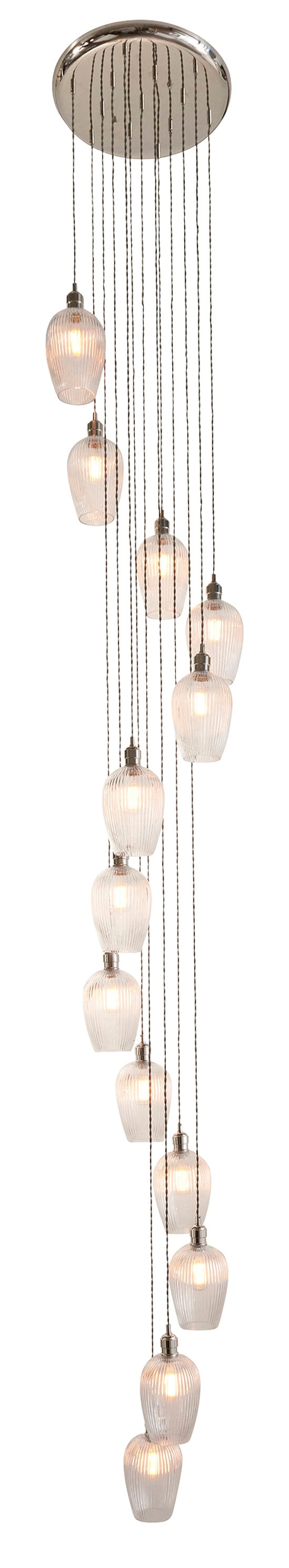 Gallery Direct Polaris 13 Ribbed Pendant Light Bright Nickel, complete product view on a white background