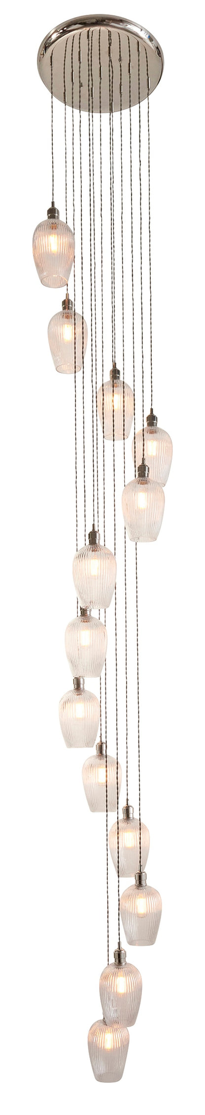 Gallery Direct Polaris 13 Ribbed Pendant Light Bright Nickel, complete product view on a white background
