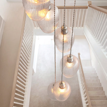 Gallery Direct Polaris 13 Ribbed Pendant Light Bright Nickel, close-up of the finish and design