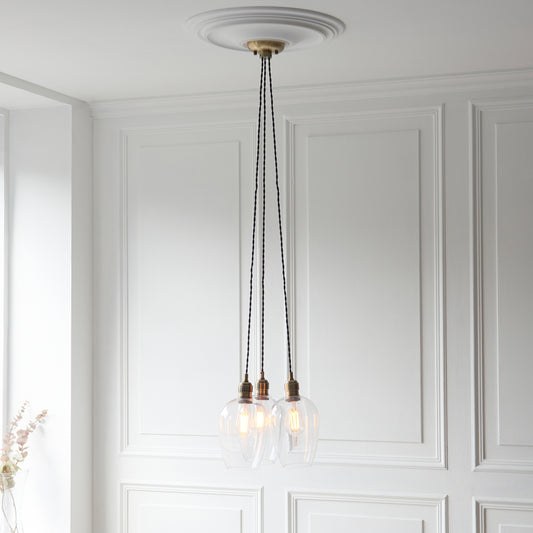 Gallery Direct Polaris 3 Cluster Pendant Light Antique Brass, styled in a room setting