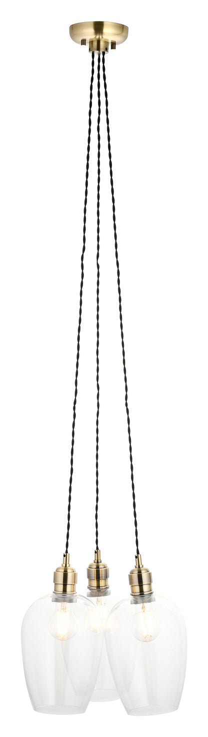 Gallery Direct Polaris 3 Cluster Pendant Light Antique Brass, complete product view on a white background