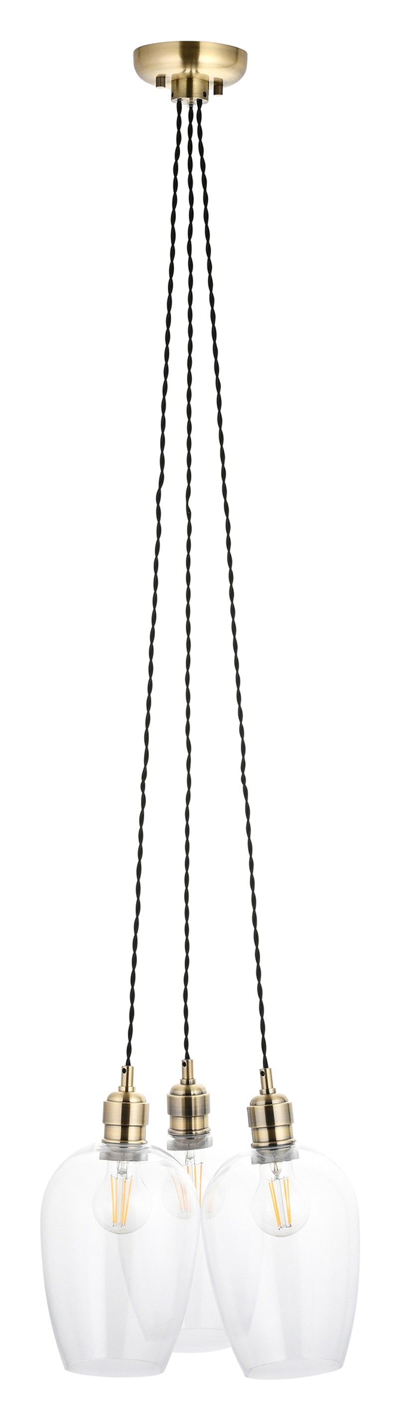 Gallery Direct Polaris 3 Cluster Pendant Light Antique Brass, complete product view on a white background