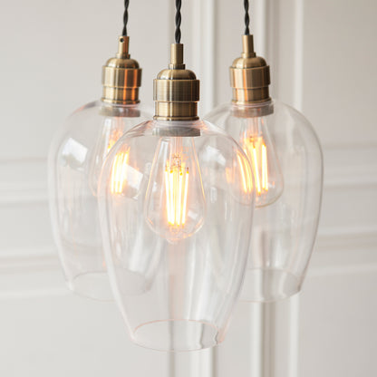 Gallery Direct Polaris 3 Cluster Pendant Light Antique Brass, close-up of the finish and design