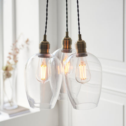 Gallery Direct Polaris 3 Cluster Pendant Light Antique Brass, close-up of the finish and design