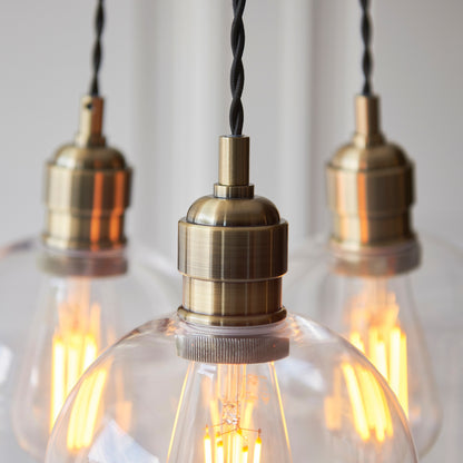 Gallery Direct Polaris 3 Cluster Pendant Light Antique Brass, close-up of the finish and design