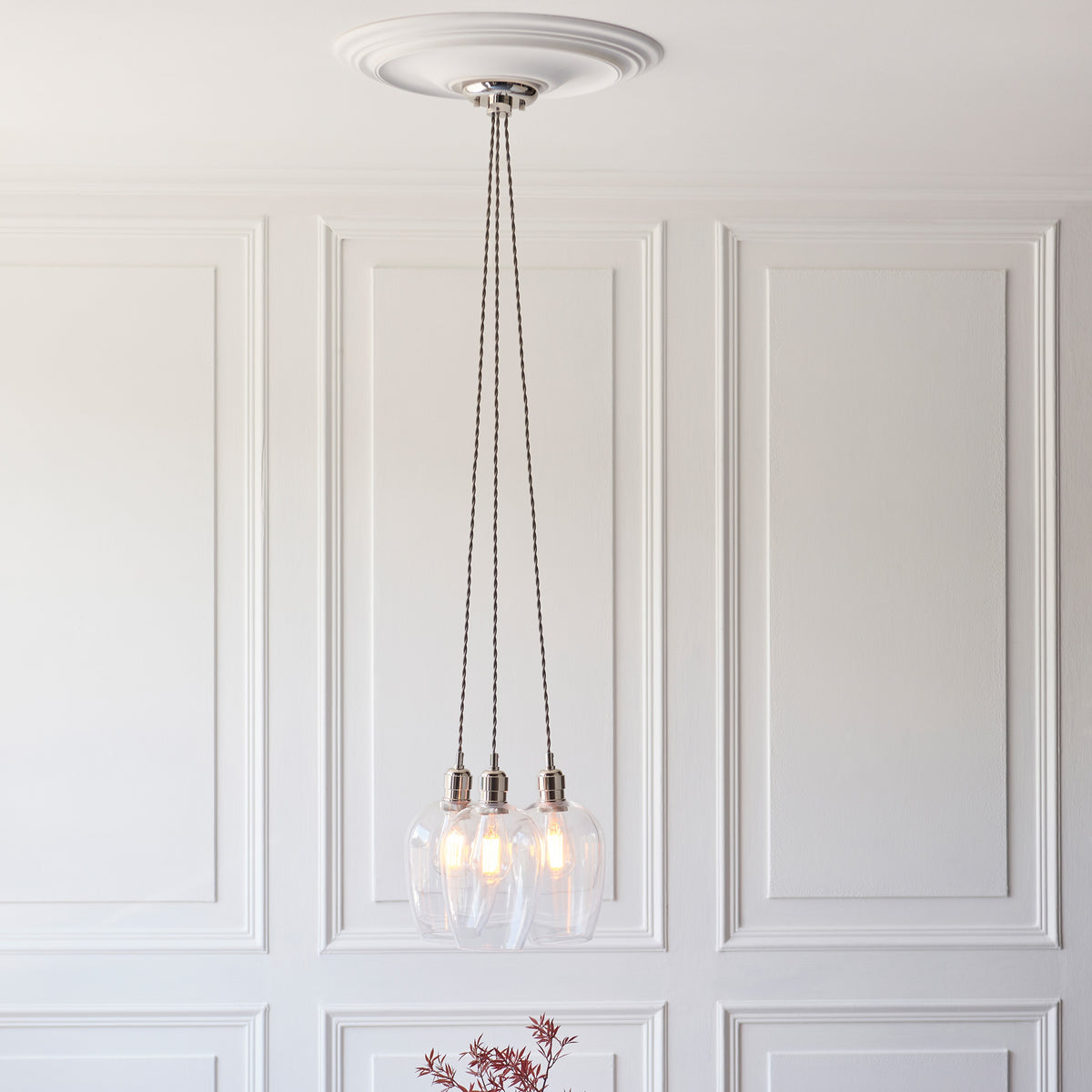 Gallery Direct Polaris 3 Cluster Pendant Light Bright Nickel, styled in a room setting
