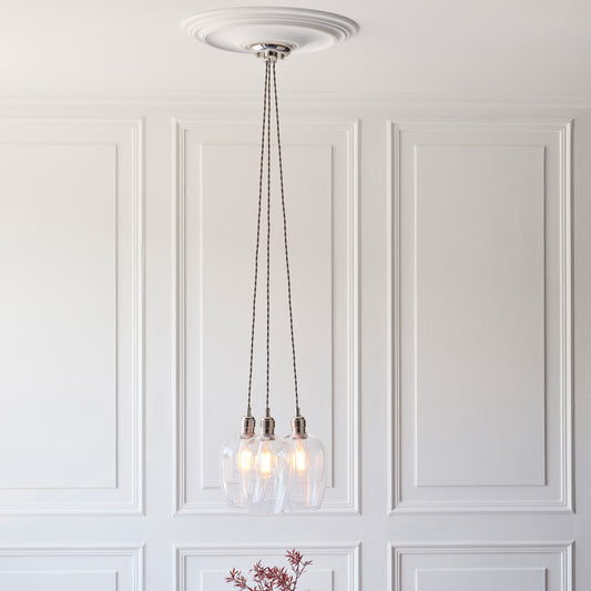 Gallery Direct Polaris 3 Cluster Pendant Light Bright Nickel, styled in a room setting