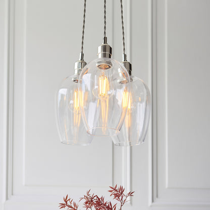 Gallery Direct Polaris 3 Cluster Pendant Light Bright Nickel, styled in a room setting