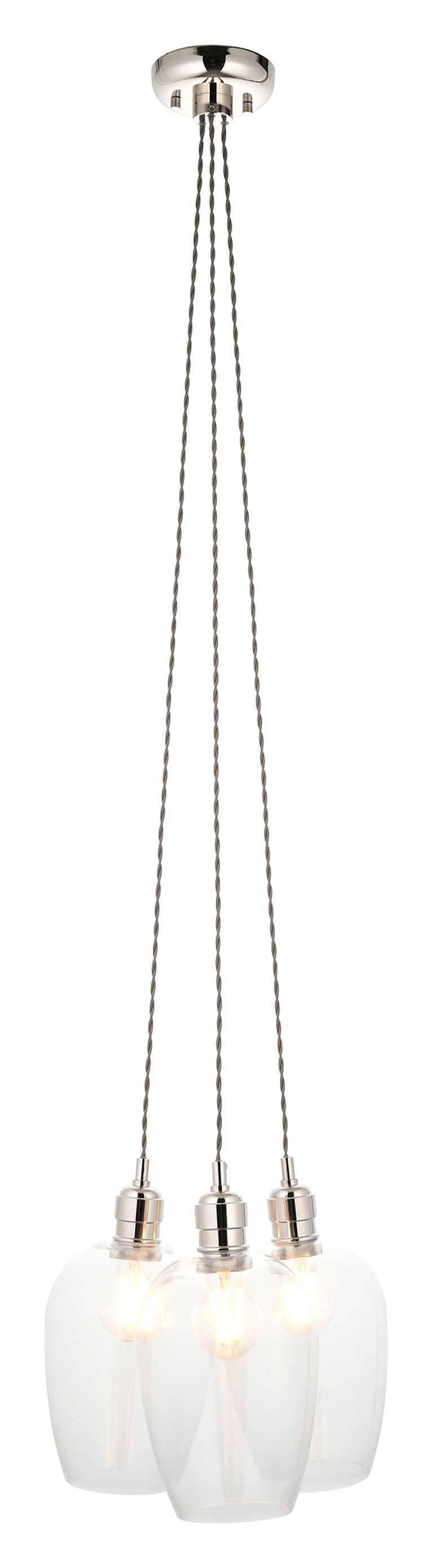 Gallery Direct Polaris 3 Cluster Pendant Light Bright Nickel, complete product view on a white background