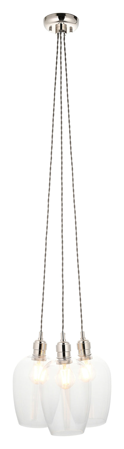 Gallery Direct Polaris 3 Cluster Pendant Light Bright Nickel, complete product view on a white background