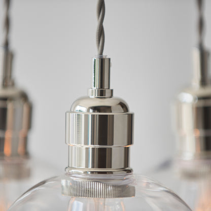 Gallery Direct Polaris 3 Cluster Pendant Light Bright Nickel, close-up of the finish and design