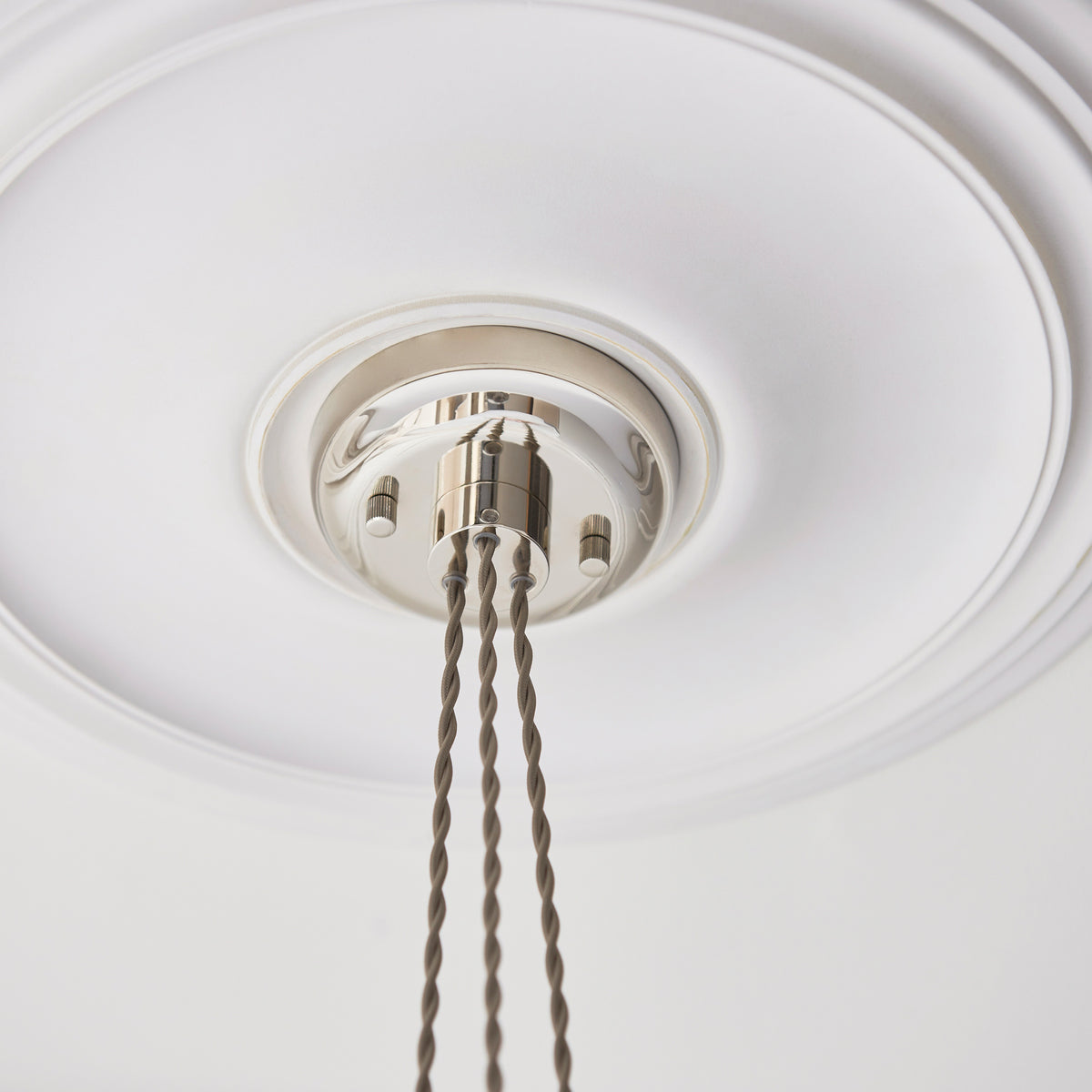 Gallery Direct Polaris 3 Cluster Pendant Light Bright Nickel, close-up of the finish and design