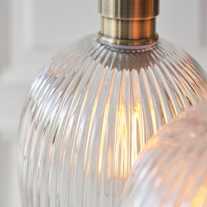 Gallery Direct Polaris 3 Ribbed Cluster Pend Light Antique Brass, close-up of the finish and design