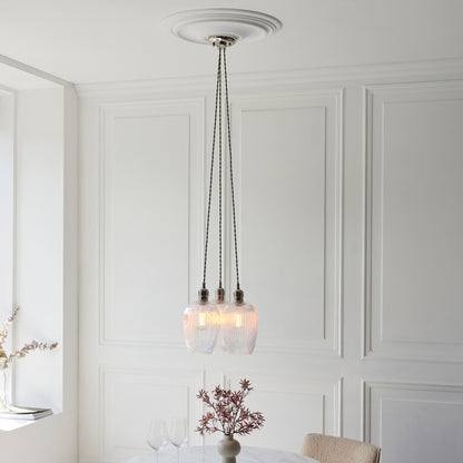 Gallery Direct Polaris 3 Ribbed Cluster Pend Light Bright Nickel, styled in a room setting
