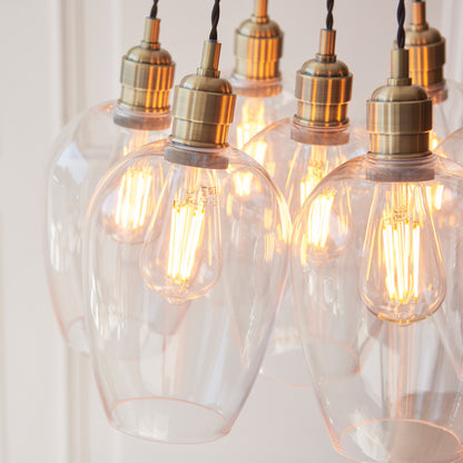 Gallery Direct Polaris 7 Cluster Pendant Light Antique Brass, close-up of the finish and design