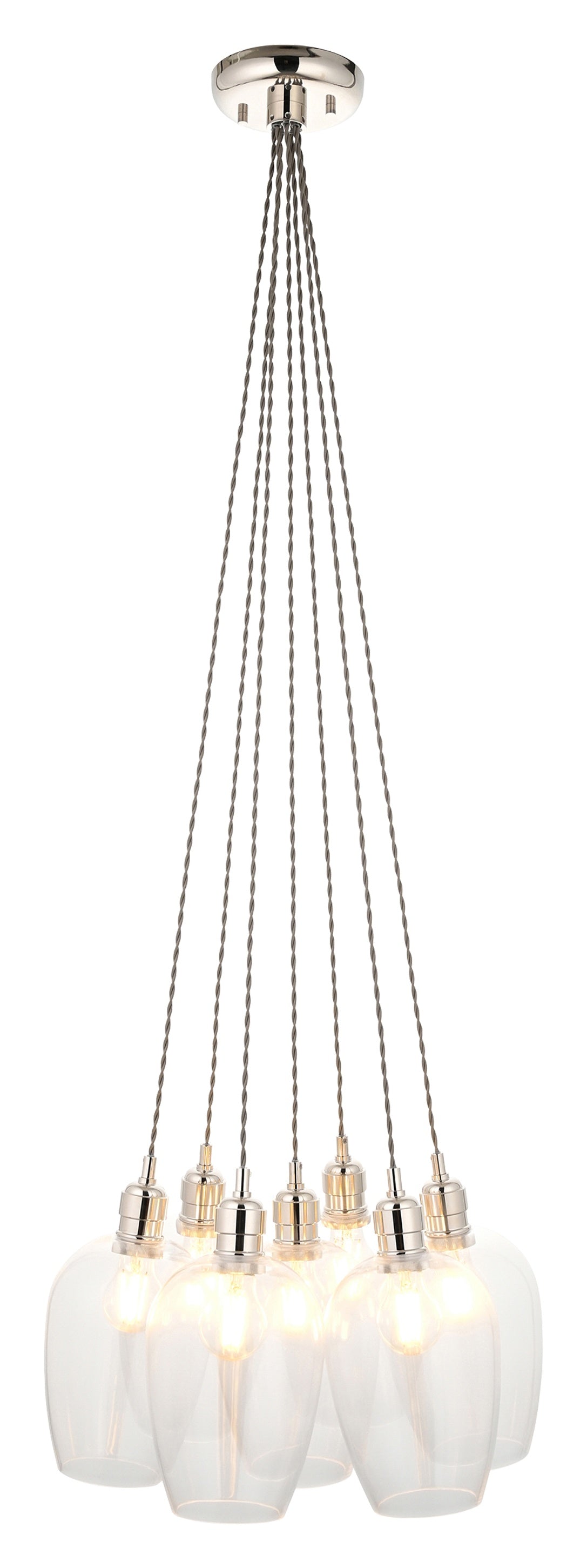 Gallery Direct Polaris 7 Cluster Pendant Light Bright Nickel, complete product view on a white background