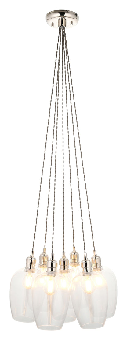 Gallery Direct Polaris 7 Cluster Pendant Light Bright Nickel, complete product view on a white background