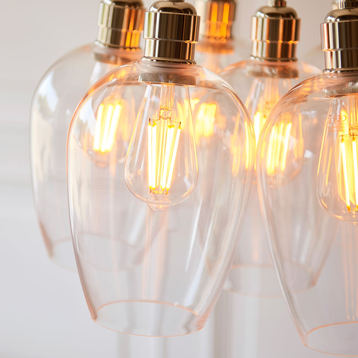 Gallery Direct Polaris 7 Cluster Pendant Light Bright Nickel, close-up of the finish and design