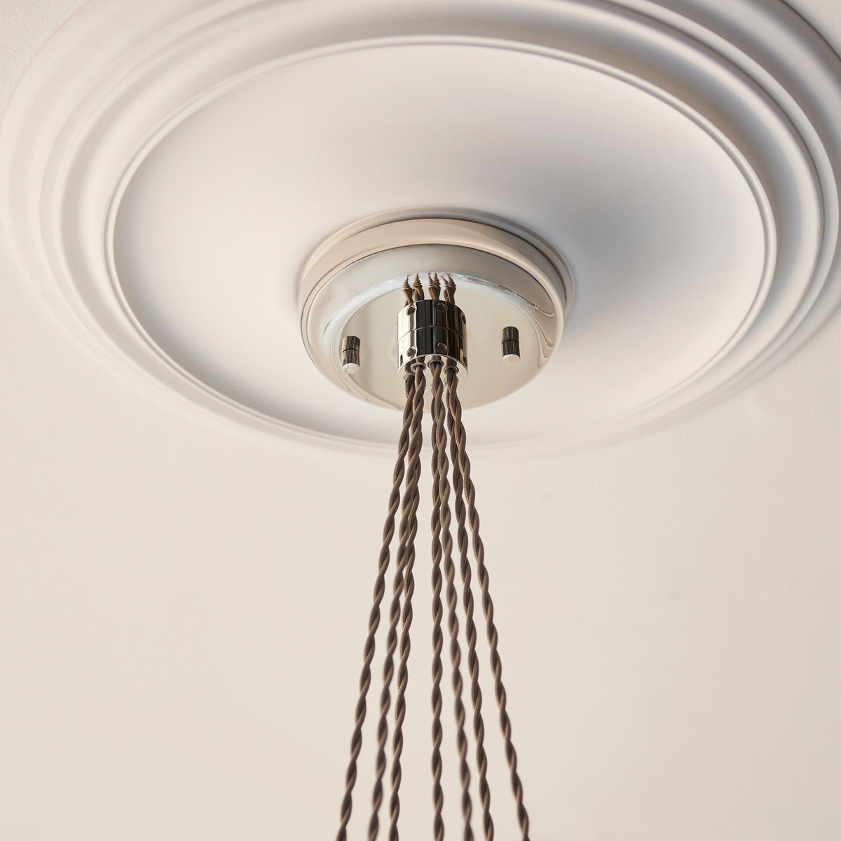 Gallery Direct Polaris 7 Cluster Pendant Light Bright Nickel, close-up of the finish and design