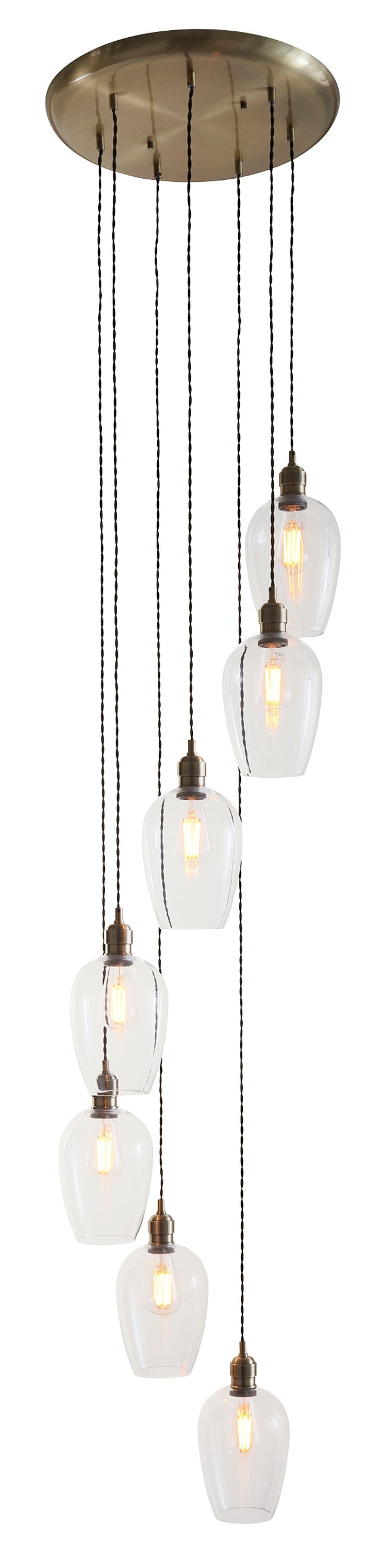 Gallery Direct Polaris 7 Pendant Light Antique Brass, complete product view on a white background