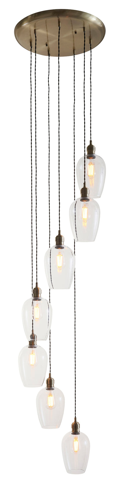 Gallery Direct Polaris 7 Pendant Light Antique Brass, complete product view on a white background