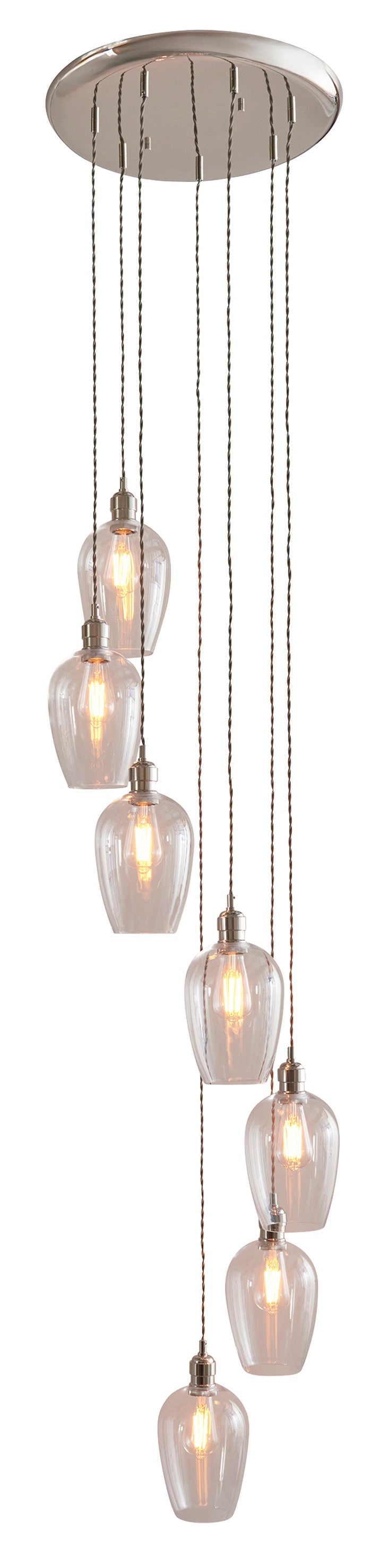 Gallery Direct Polaris 7 Pendant Light Bright Nickel, complete product view on a white background