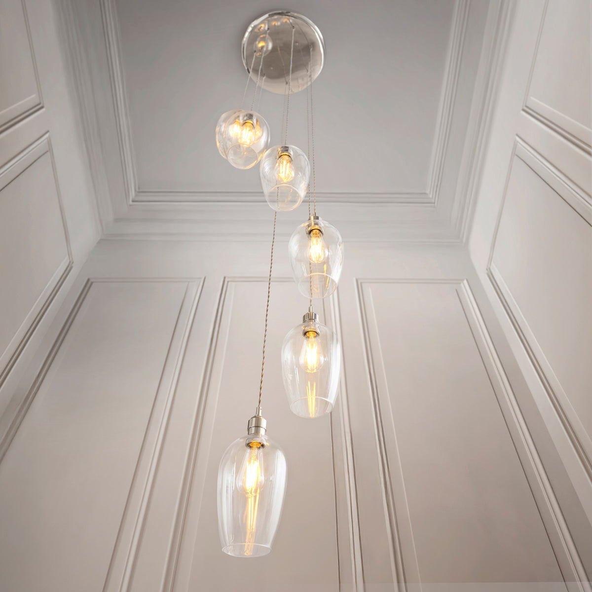 Gallery Direct Polaris 7 Pendant Light Bright Nickel, close-up of the finish and design