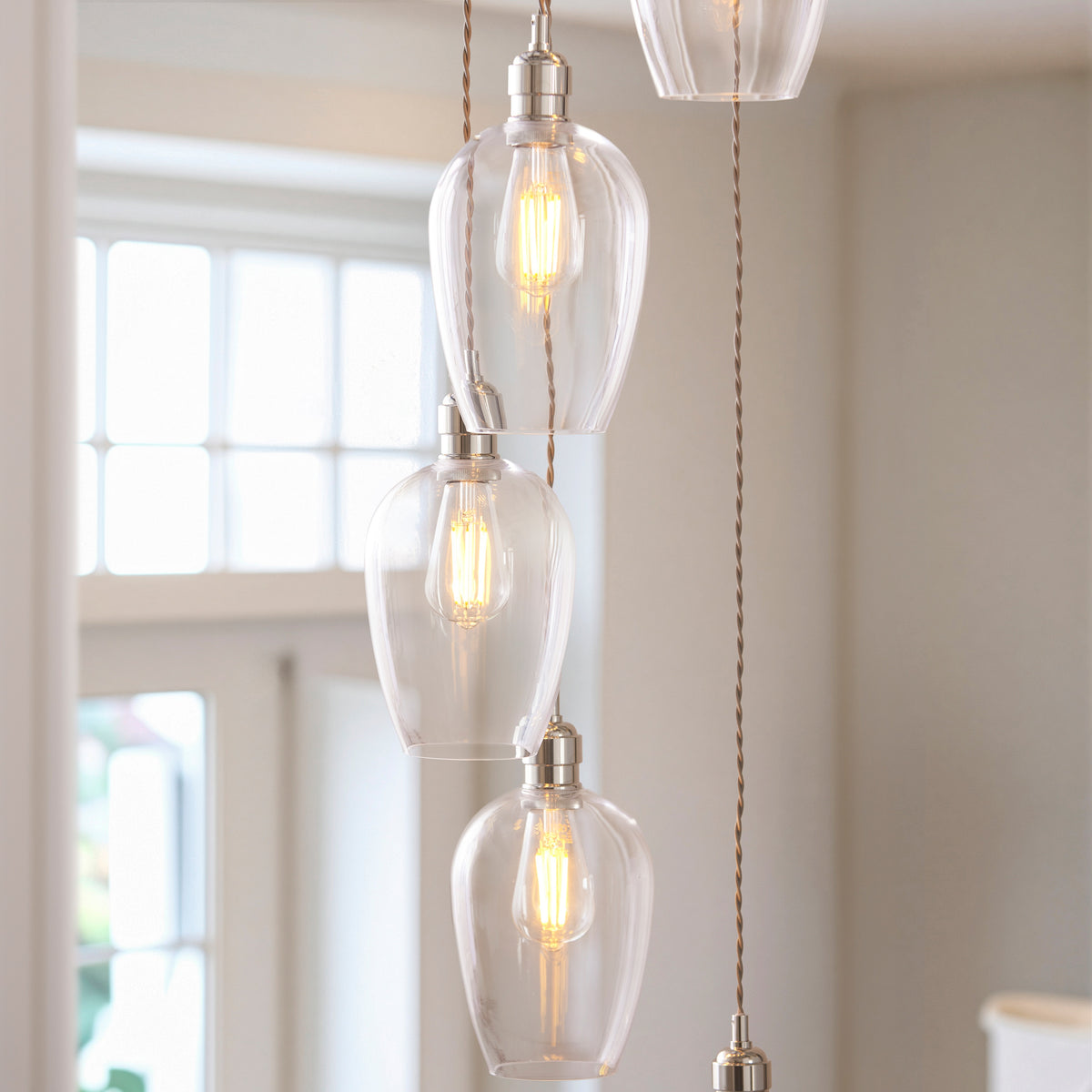 Gallery Direct Polaris 7 Pendant Light Bright Nickel, close-up of the finish and design