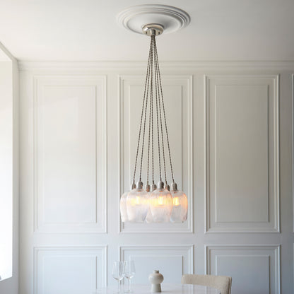 Gallery Direct Polaris 7 Ribbed Cluster Pend Light Bright Nickel, styled in a room setting