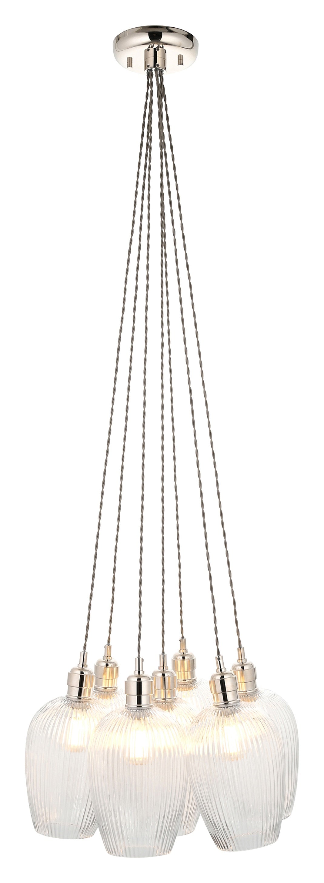 Gallery Direct Polaris 7 Ribbed Cluster Pend Light Bright Nickel, complete product view on a white background