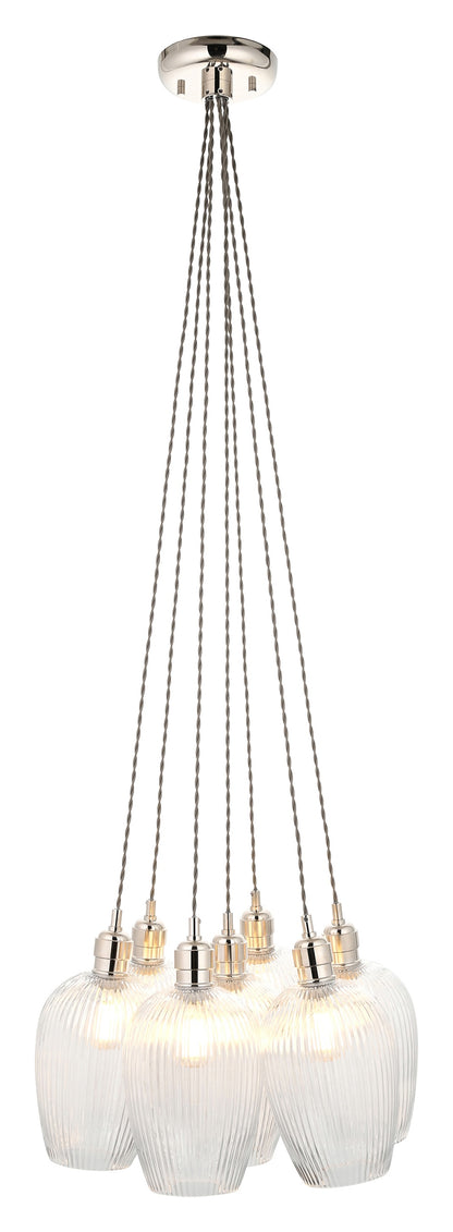 Gallery Direct Polaris 7 Ribbed Cluster Pend Light Bright Nickel, complete product view on a white background