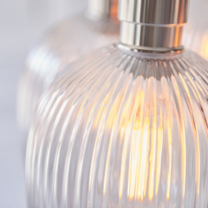 Gallery Direct Polaris 7 Ribbed Cluster Pend Light Bright Nickel, close-up of the finish and design