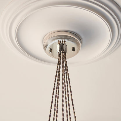 Gallery Direct Polaris 7 Ribbed Cluster Pend Light Bright Nickel, close-up of the finish and design